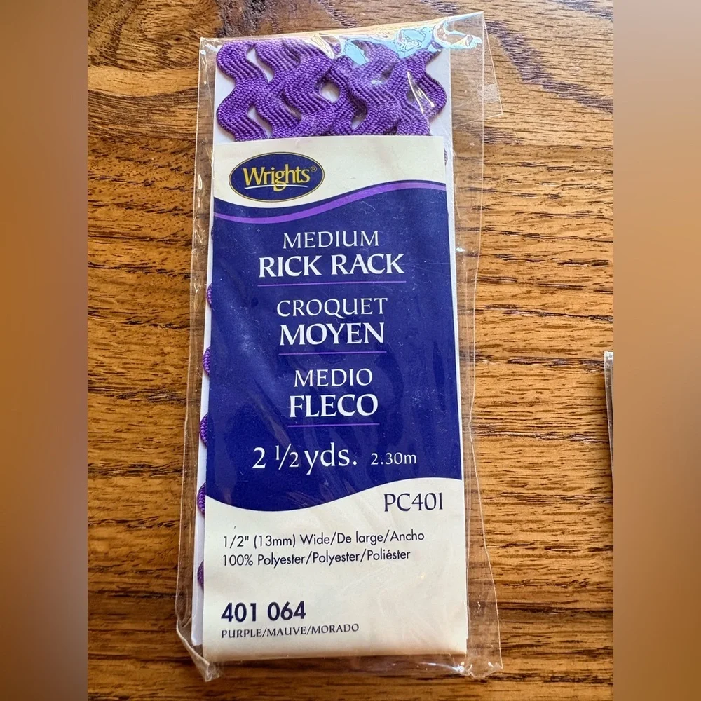 4 packs Wrights Medium Rick Rack in Leaf Green and purple- 2.5 yd increments - Picture 5 of 10